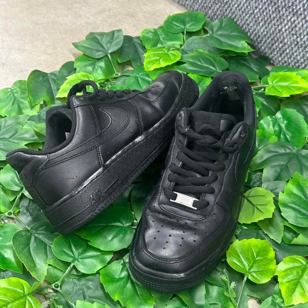 Nike Air Force 1 '07 Triple Black Leather Sneakers - Picture 2 of 8